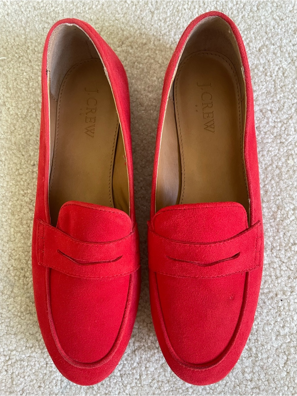 J.Crew Red Suede Penny Loafers Women's Classic Slip On Flats Size 8